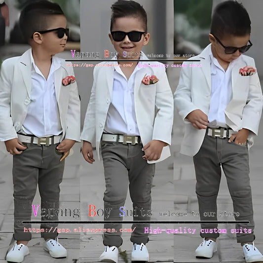 Linen Suit for Boys Summer Wedding Jacket Pants 2 Piece Fashion Casual Blazer Kids 2-16 Tailored Clothes