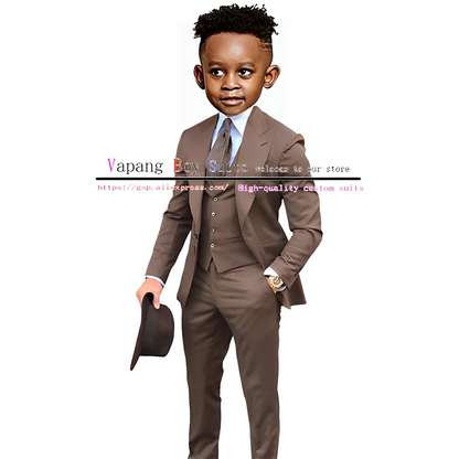 Boys Suits Jacket Pants Vest 3 Piece Set Formal Wedding Tuxedo Fashion Clothes for Kids Peak Lapel Blazer Child