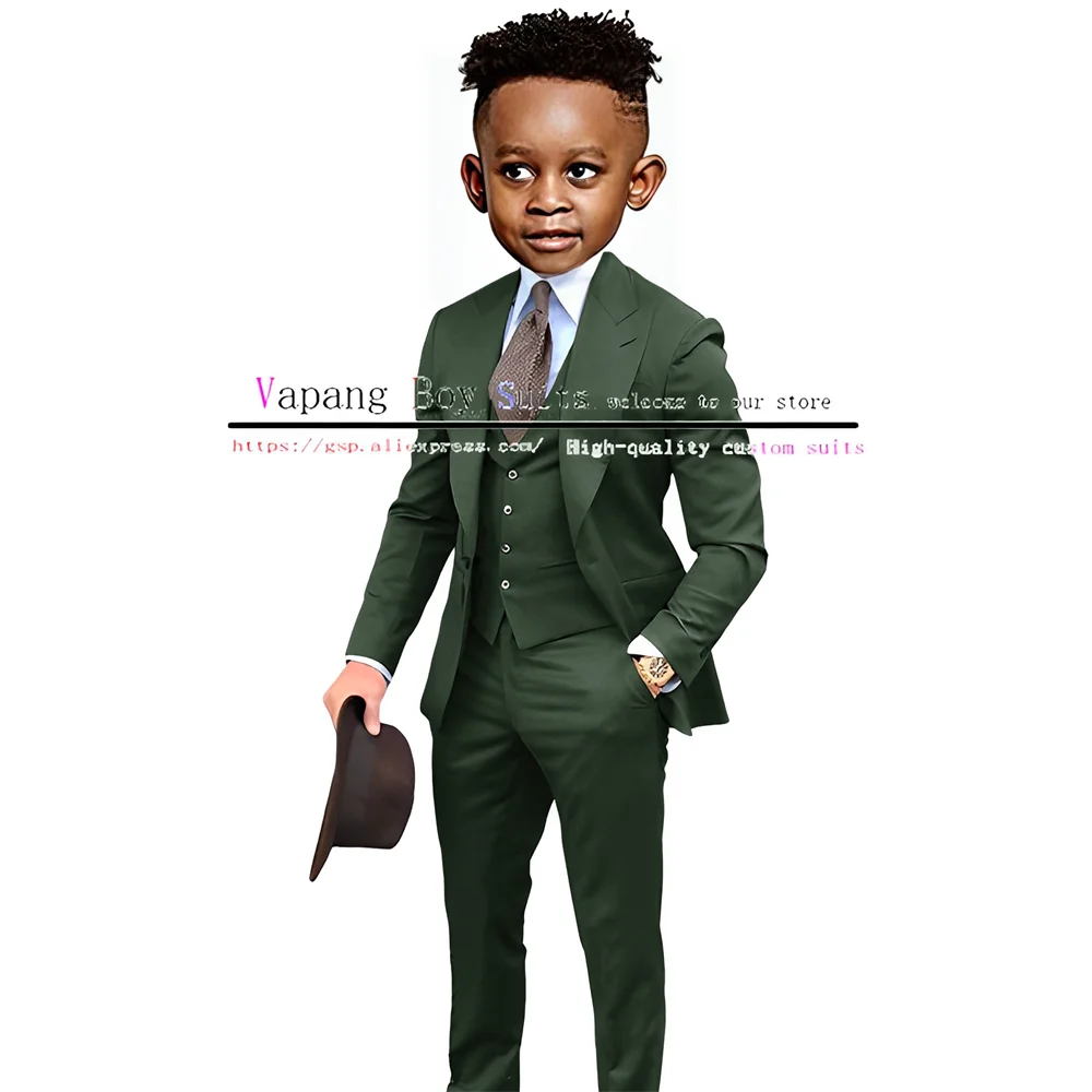 Boys Suits Jacket Pants Vest 3 Piece Set Formal Wedding Tuxedo Fashion Clothes for Kids Peak Lapel Blazer Child