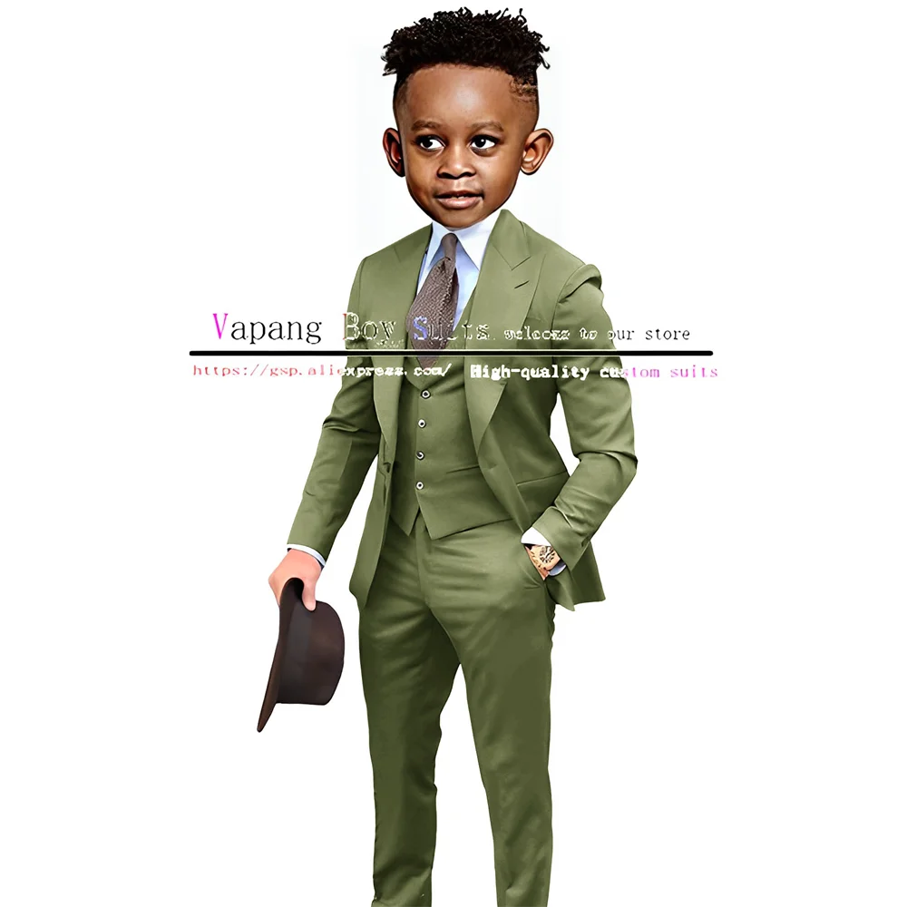 Boys Suits Jacket Pants Vest 3 Piece Set Formal Wedding Tuxedo Fashion Clothes for Kids Peak Lapel Blazer Child