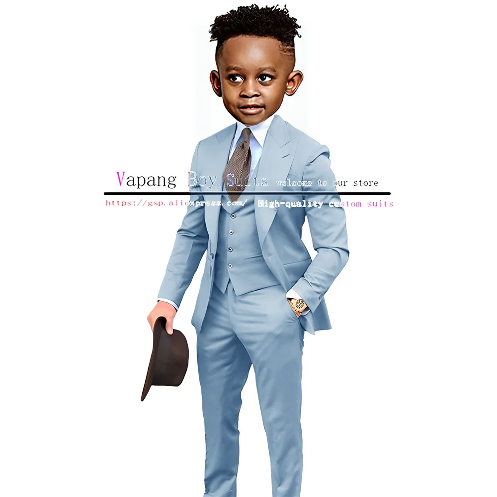 Boys Suits Jacket Pants Vest 3 Piece Set Formal Wedding Tuxedo Fashion Clothes for Kids Peak Lapel Blazer Child