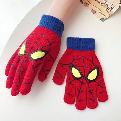 Diseny Spiderman Winter Children's Warm Gloves Marvel Anime Cartoon Knitted Gloves Cute Decoration Kids Christmas Gifts 5-10Y