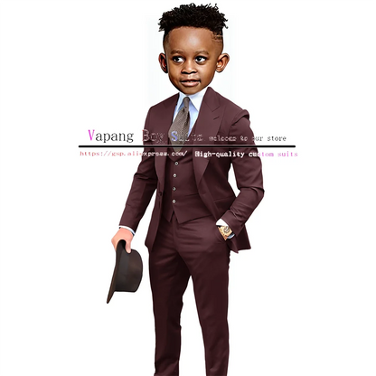 Boys Suits Jacket Pants Vest 3 Piece Set Formal Wedding Tuxedo Fashion Clothes for Kids Peak Lapel Blazer Child