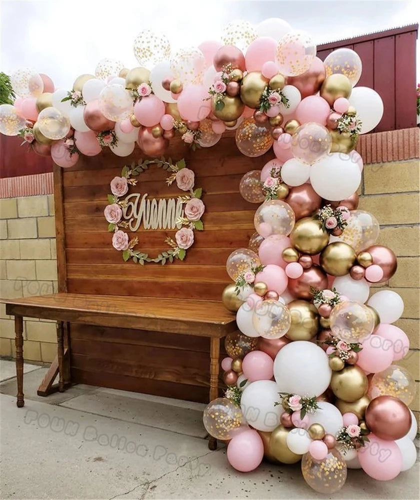 Rose Gold Balloons Garland Arch Kit White Confetti Birthday Baloon Deco Women Girls Engagement Wedding Birthday Party Decoration