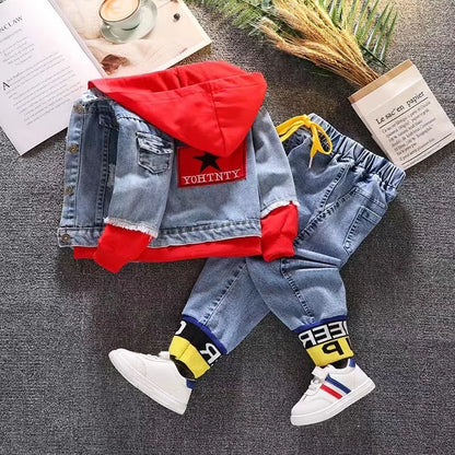 Spring Autumn Denim For Boys' Set New 2024 Korean Version Jacket Fashion Jeans Handsome Two-Piece Set