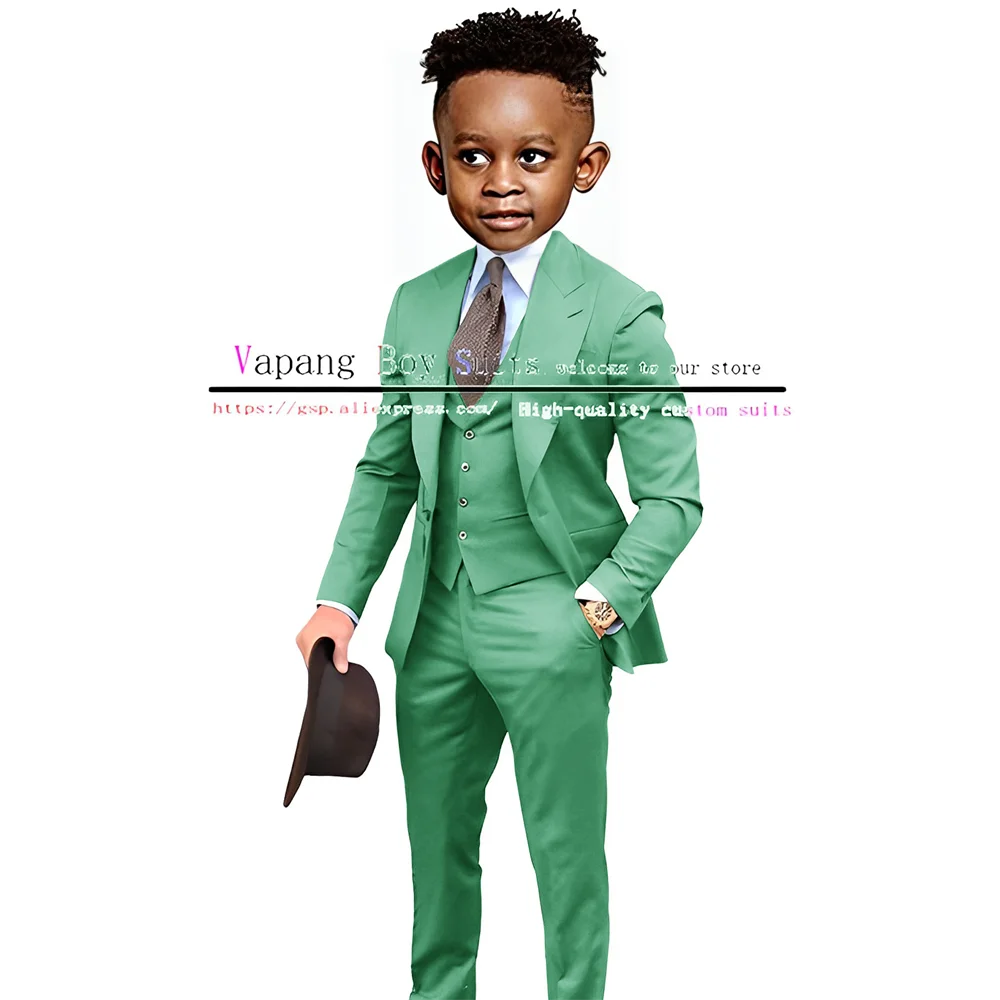 Boys Suits Jacket Pants Vest 3 Piece Set Formal Wedding Tuxedo Fashion Clothes for Kids Peak Lapel Blazer Child