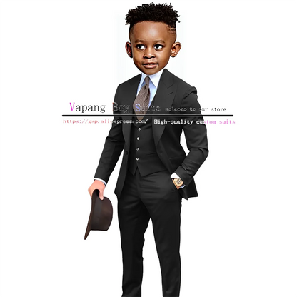 Boys Suits Jacket Pants Vest 3 Piece Set Formal Wedding Tuxedo Fashion Clothes for Kids Peak Lapel Blazer Child