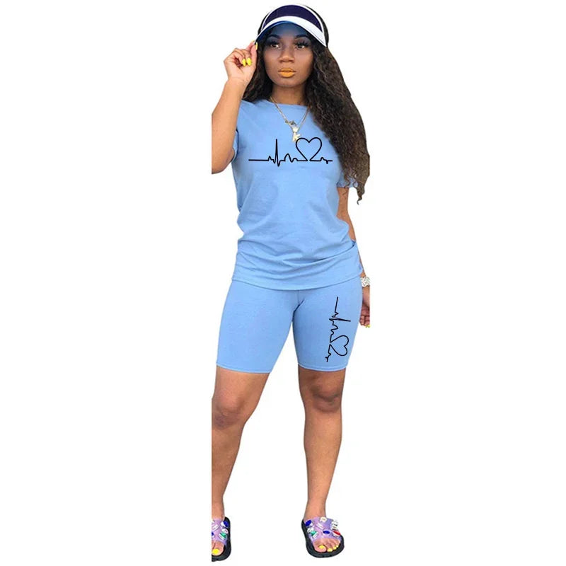 Summer Womens 2 Piece Set Outfits Sportswear T-Shirts and Shorts Lady Simplicity Pullover Short Sleeve Hot SalesCasual Tracksuit