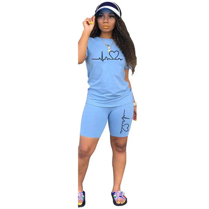 Summer Womens 2 Piece Set Outfits Sportswear T-Shirts and Shorts Lady Simplicity Pullover Short Sleeve Hot SalesCasual Tracksuit