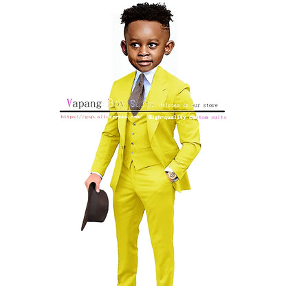 Boys Suits Jacket Pants Vest 3 Piece Set Formal Wedding Tuxedo Fashion Clothes for Kids Peak Lapel Blazer Child