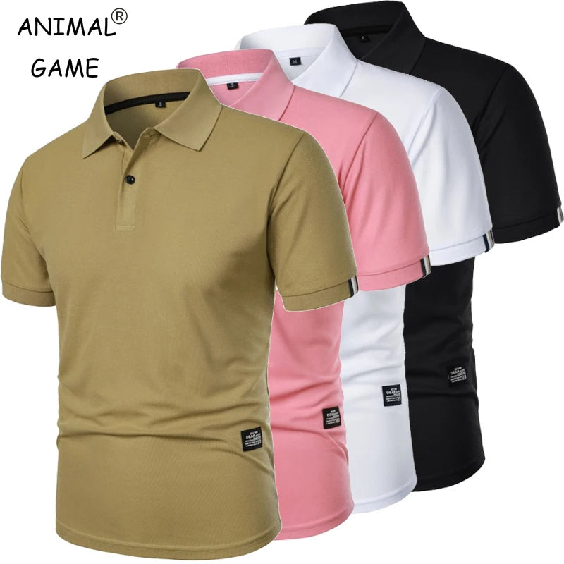 New Solid Color Polo Shirt Men's Short Sleeve Button Tshirts Lapel Lightweight  Streetwear Sport Casual Tops