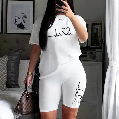 Summer Womens 2 Piece Set Outfits Sportswear T-Shirts and Shorts Lady Simplicity Pullover Short Sleeve Hot SalesCasual Tracksuit