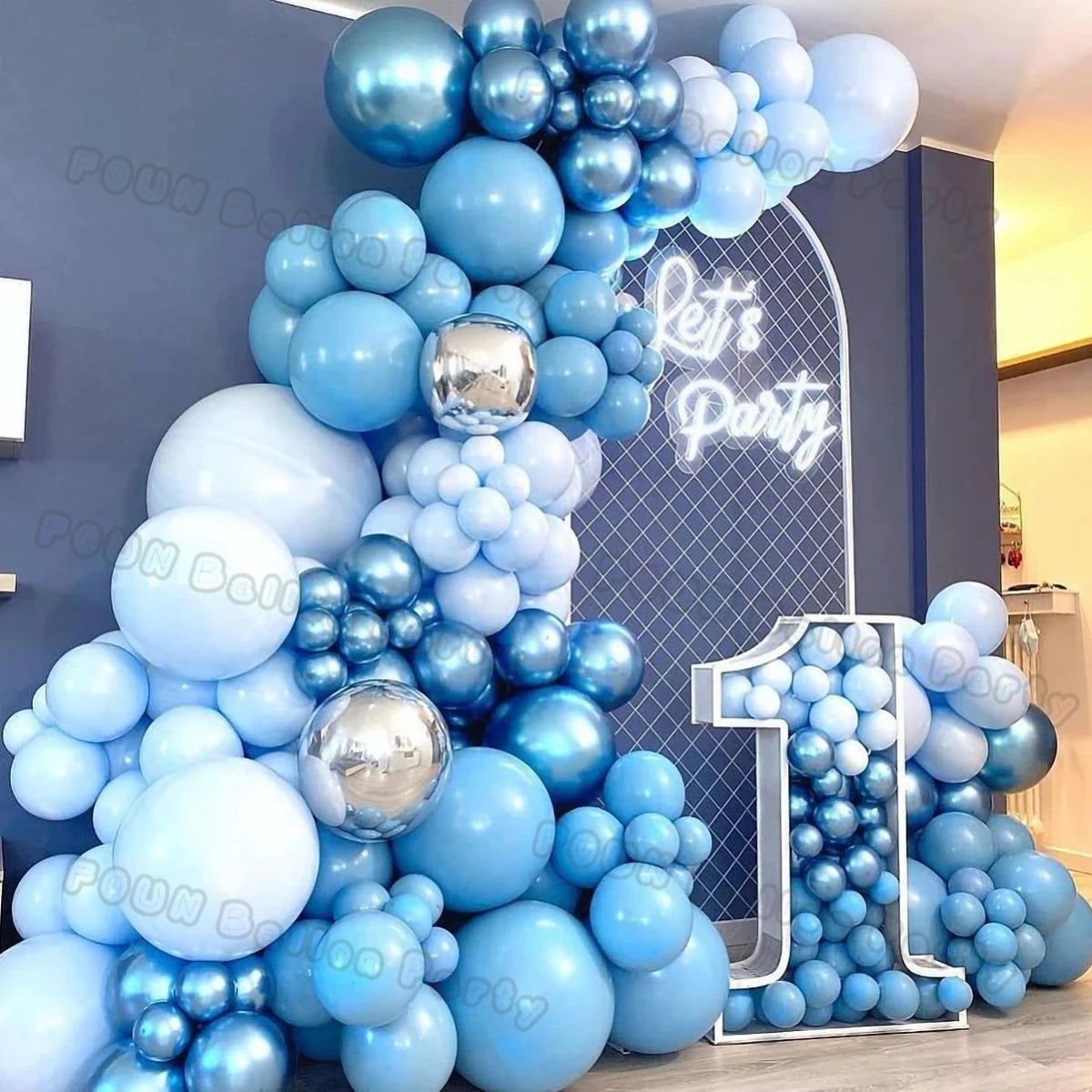 Blue Balloons Arch Kit Metallic Blue Confetti Balloon Garland Birthday Party Decorations Baby Shower Baptism Wedding Theme Decor