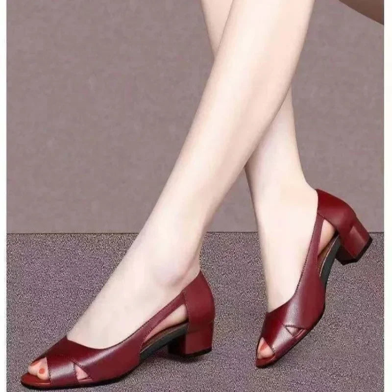 Summer Women's High Heel Sandals Retro Open Toe Fish Mouth Shoes High Quality Women's Medium Heel Square Heel Shoes for Women