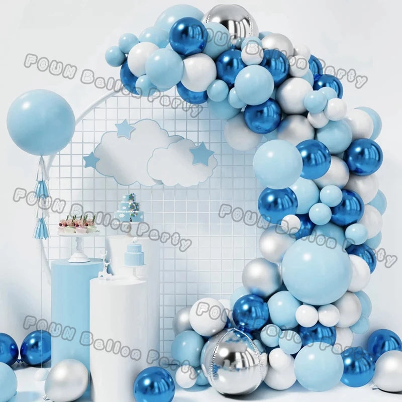 Blue Balloons Arch Kit Metallic Blue Confetti Balloon Garland Birthday Party Decorations Baby Shower Baptism Wedding Theme Decor