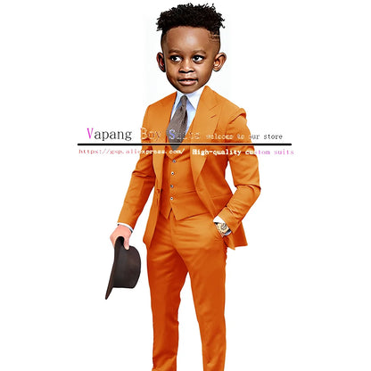 Boys Suits Jacket Pants Vest 3 Piece Set Formal Wedding Tuxedo Fashion Clothes for Kids Peak Lapel Blazer Child