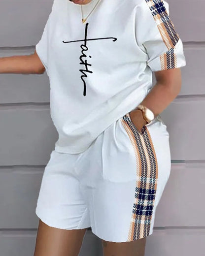 Women Casual Short Sleeve Two Piece Sets Women Outfit 2023 Summer Letter Printed Pocket Suit Female T Shirt Shorts 2 Pieces Set