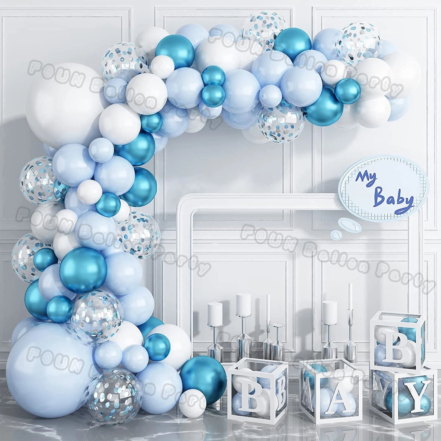 Blue Balloons Arch Kit Metallic Blue Confetti Balloon Garland Birthday Party Decorations Baby Shower Baptism Wedding Theme Decor