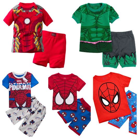 New Summer Boys Nighty Iron Man Cartoon Nightgown spider Costume Boys Cute Set Baby Toddler Short Sleeve Pajamas Sets